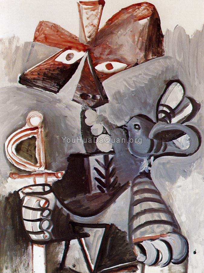 和鸟在一起的人形 - 巴勃罗·毕加索